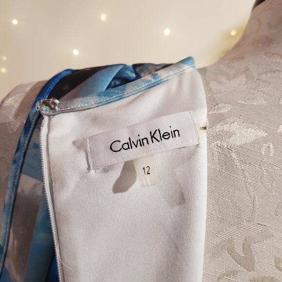 Calvin Klein Abstract Scuba Fit and Flare Sleeveless Dress Womens Size 12 Blue - Picture 7 of 9